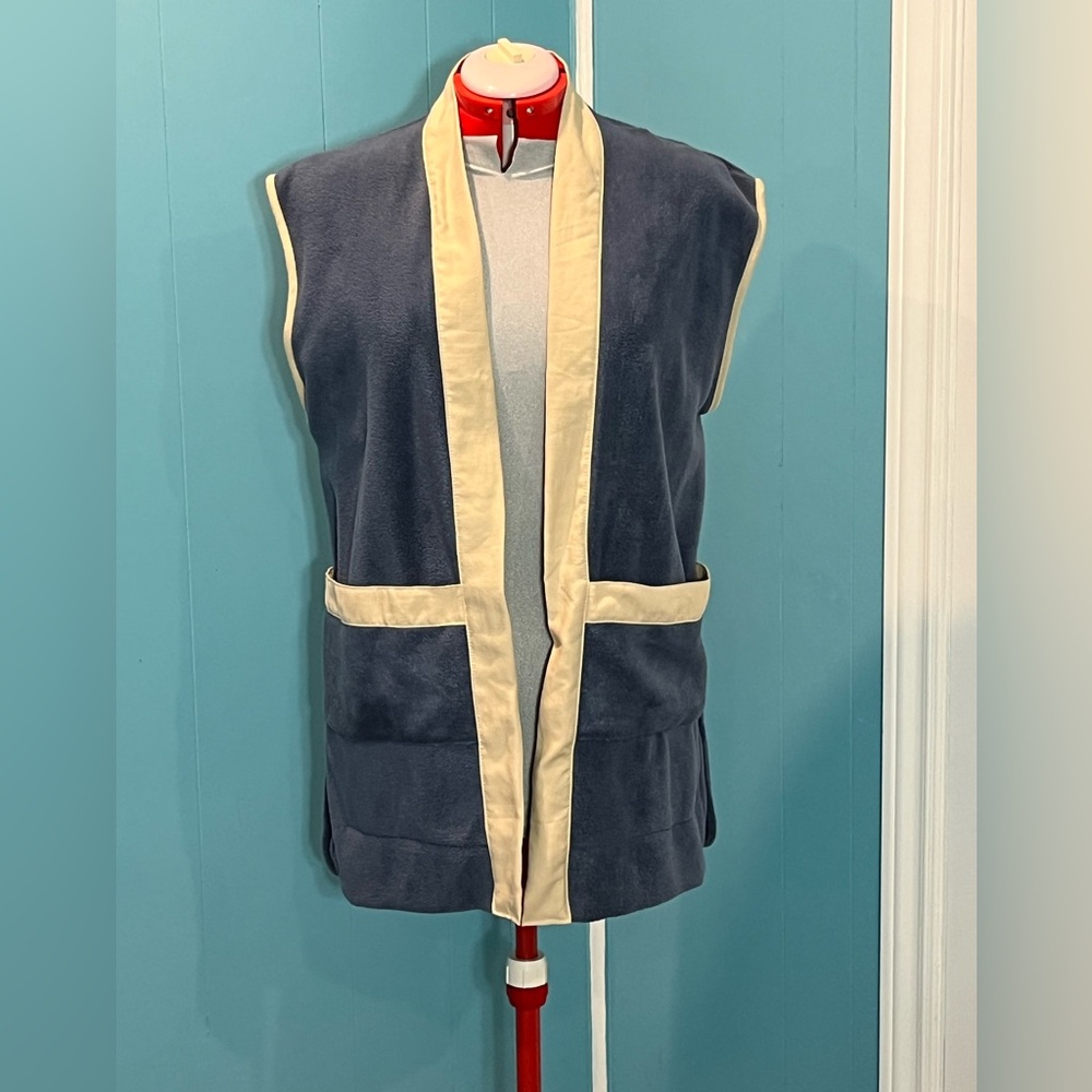 Upcycled - Navy and Cream Cozy Vest with Pockets